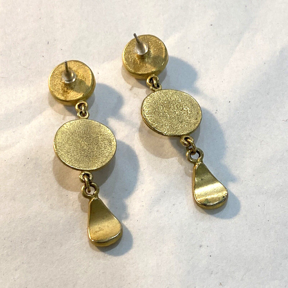 Vintage Y2K pierced earrings brushed goldtone & white beads drop & dangle style - Picture 2 of 4